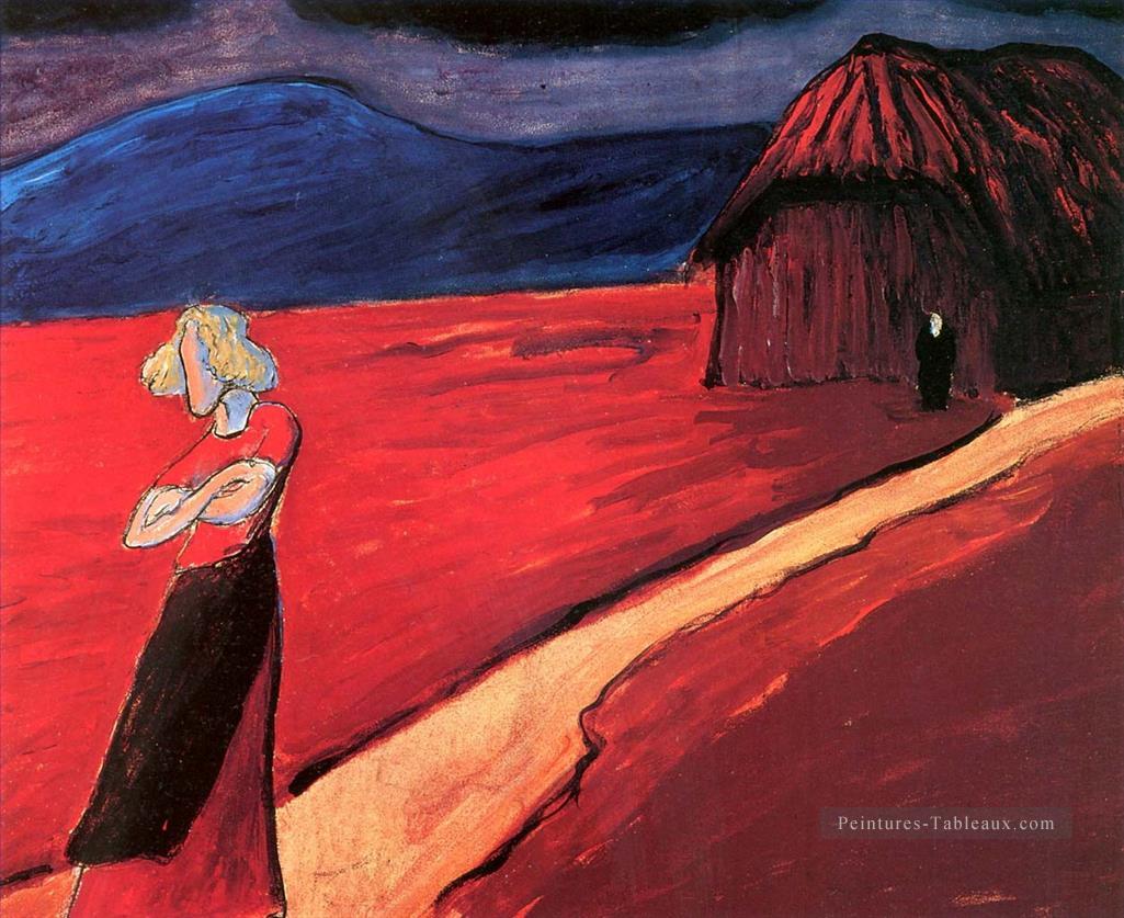 femme dans marianne rouge von Werefkin Peintures à l'huile